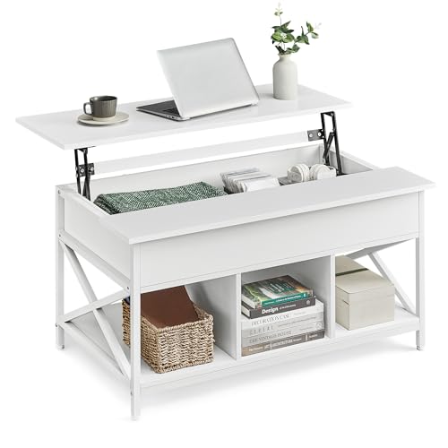 vasagle couchtisch höhenverstellbar mit stauraum, wohnzimmertisch, 60 x 100 x (48-62) cm, weiß