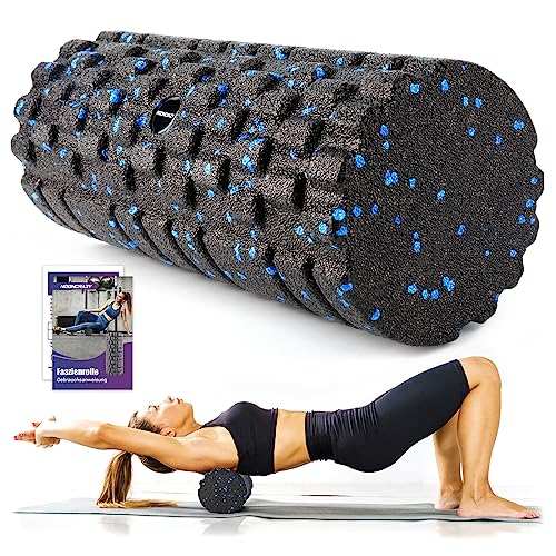 faszienrolle mit 3d-texturmassage, foam roller 33cm, mittelharte selbstmassage schwarz-blau