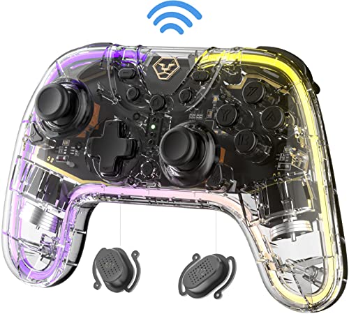 transparent controller für switch pro, wireless mit turbo-funktion, einstellbare vibration