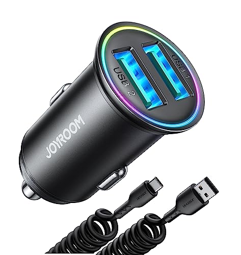 joyroom zigarettenanzünder usb adapter 2-port kfz ladegerät mit typ c kabel für iphone 15/14/13/12, galaxy s23/s22/s21