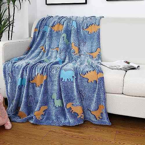 aedcbaide kuscheldecke dinosaurier glow in the dark fleece für kinder, grau