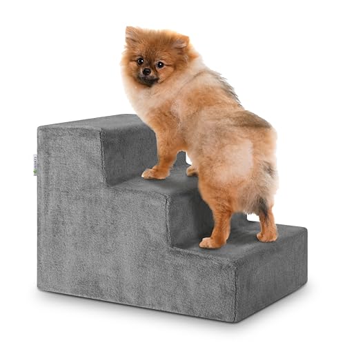 haustiertreppe hundetreppe 36 cm 3 stufen waschbar plüsch für katze hund grau