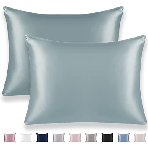 Texbee seidenkissen 40 x 60 cm 22 momme 2er pack misty blue mit verstecktem reißverschluss