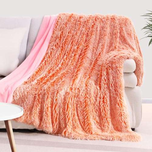 KANKAEU kuscheldecke 160x200 cm flauschig orange, fleece sofa- und tagesdecke