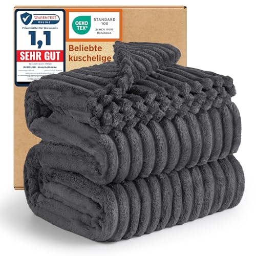 bedsure flauschige kuscheldecke 230 x 270 cm, dunkelgrau, sofa- und wohndecke