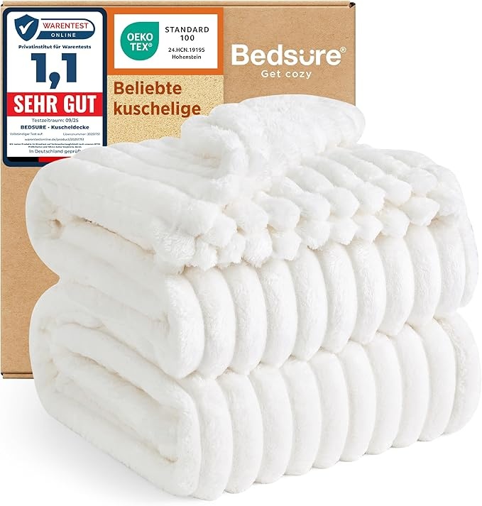 bedsure flauschige kuscheldecke 230 x 270 cm wolldecke fleece sofadecke weiß