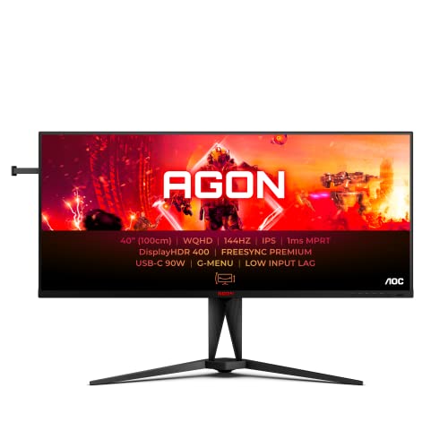 aoc agon 40 zoll wqhd monitor 90w pd usb hub schwarz rot