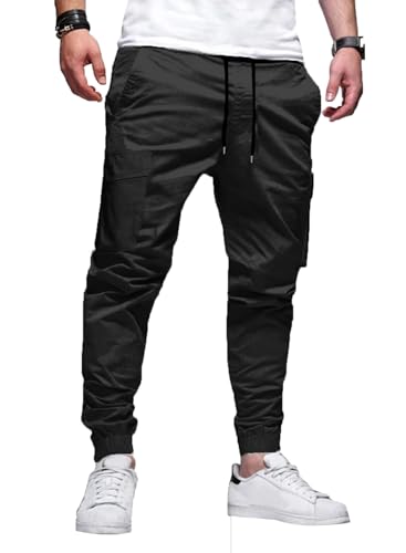 elegancity herren cargohose schwarz lang mit taschen casual jogginghose stretch