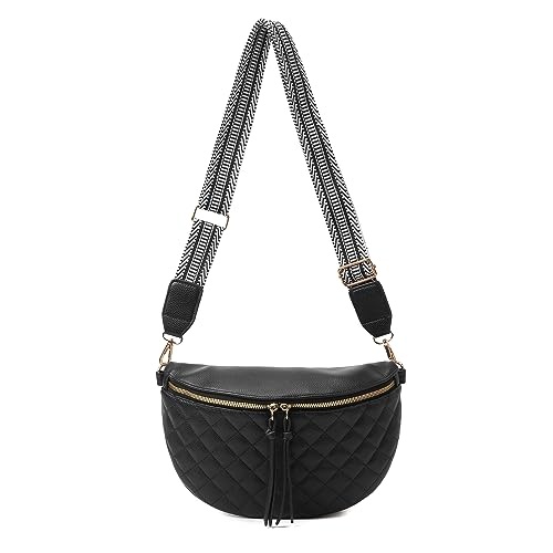 Jiliyote Damen Crossbody Bag aus Leder, mittelgroße Gürteltasche mit breitem Wechselgurt für Festival, Reise, Alltag