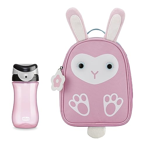 chicco hasen-rucksack und reisebecher-set, rosa 350 ml, ab 2 jahren