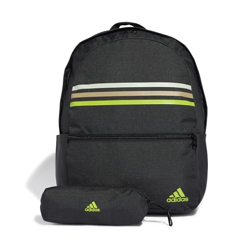 adidas Classic 3-Stripes Backpack Tasche, Schwarz/SOLAR Slime, One Size, vielseitig und stylisch für Alltag und Sport