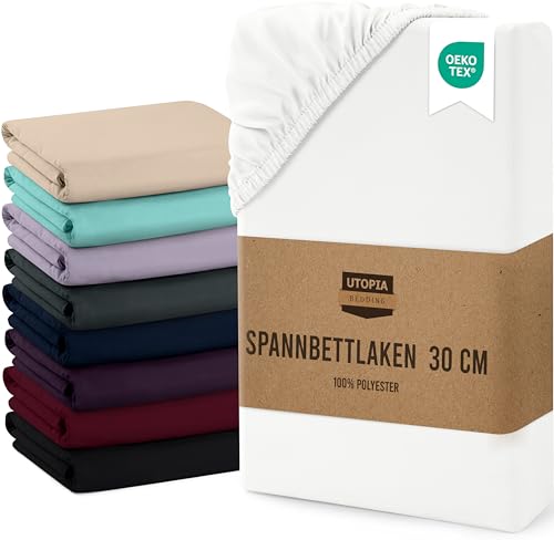 spannbettlaken 180x200cm, bis 30 cm, weiß, gebürstete mikrofaser - utopia bedding