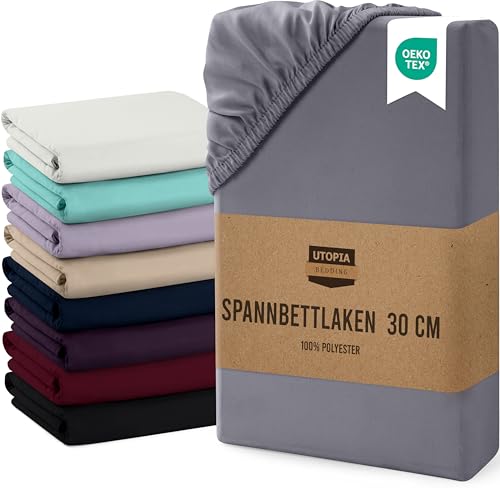 spannbettlaken grau 140x200cm bis 30cm, gebürstete mikrofaser, utopia bedding, oeko tex standard 100