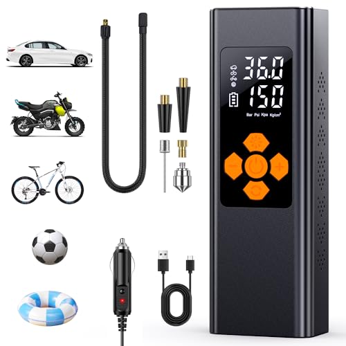 pumteck elektrische luftpumpe 150 psi 7800mah akku mit 12v adapter und power bank