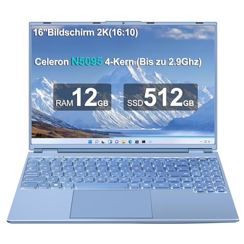 aocwei laptop 16 zoll 12gb ram 512gb rom 1tb ssd windows 11 4-core cpu n5095