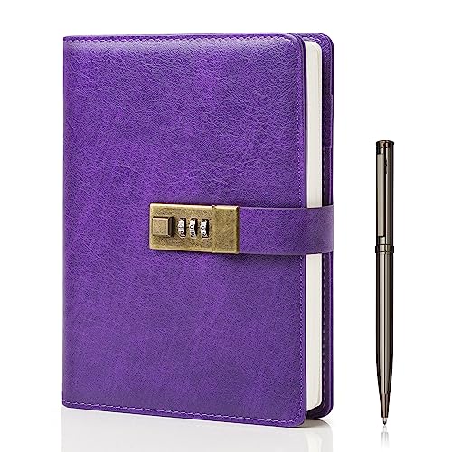 wemate tagebuch mit schloss a5 pu-leder vintage 240 seiten notizbuch mit stift und geschenkbox