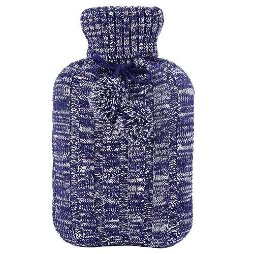 samply wärmeflasche 2l mit strickbezug, blau, weich und bequem