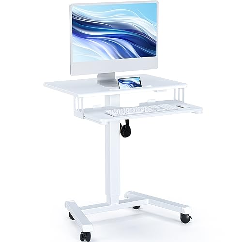 bontec höhenverstellbarer schreibtisch mit tastaturablage, mobil, weiß