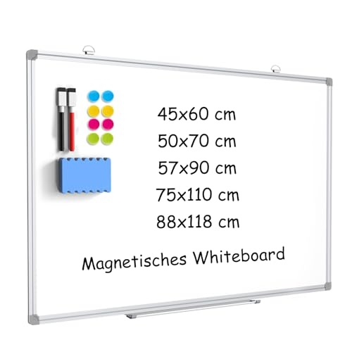 DOLLAR BOSS Magnetisches Whiteboard 45x60 cm, Tafel mit 2 Stiften & 8 Magneten