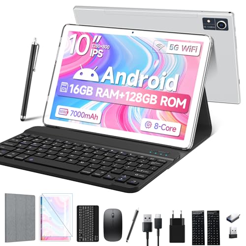 Produktbild: 10 Zoll tablet 5G wifi android 16GB RAM 128GB ROM 2-in-1 mit tastatur und maus, silber