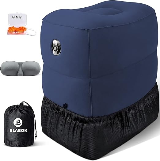 blabok aufblasbares fußstütze kissen für reisen, auto, zug, büro, kinder, erwachsene, blau
