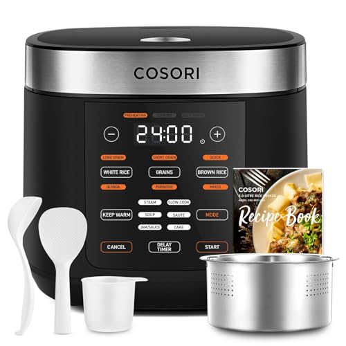 cosori reiskocher 5 l mit 17 programmen, multikocher, dampfgarer, slow cooker, schwarz