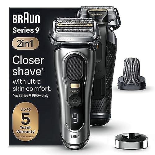 braun series 9 pro+ elektrischer rasierer mit 5 elementen und ladestation, silber