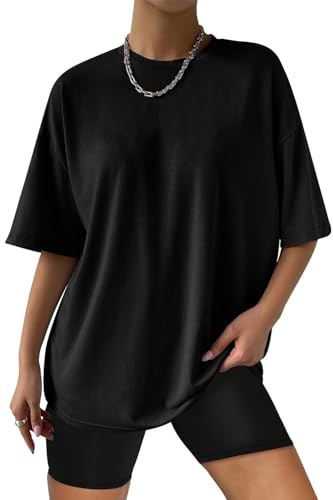 AirMood oversize damen t-shirt kurzärmelig schwarz locker sommer m