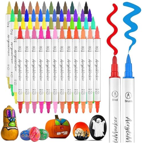 aomees acrylmarker set 24 stück mit 48 farben dual tip permanente wasserfeste stifte für holz, stein, keramik, glas