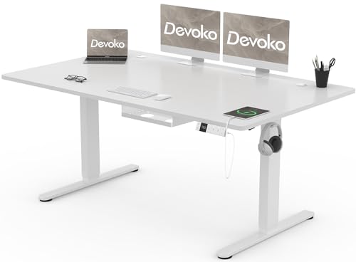 devoko höhenverstellbarer schreibtisch 160x80cm mit usb-c anschluss, elektrisch, weiß