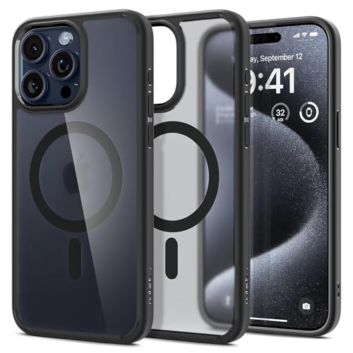 spigen iphone 15 pro ultra hybrid frost case transparent dünn kompatibel mit magsafe - schwarz