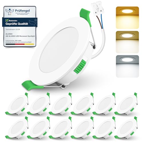 ALUSSO 12 Stück Dimmbare LED Einbaustrahler 68mm, 4W, 3000K/4000K/6500K, IP44