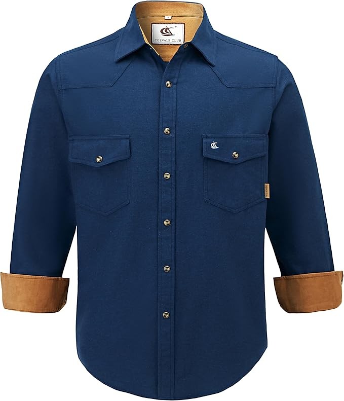 Herren Holzfällerhemd Flanell Langarm kariert mit Druckknöpfen Tasche Marine #16 L