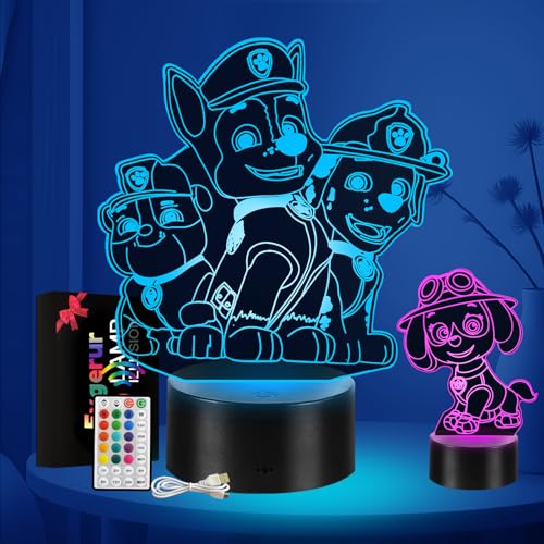Paw Dog Lampe 3D LED Illusion mit Timer, USB Smart Touch, 16 Farben, Tischlampe