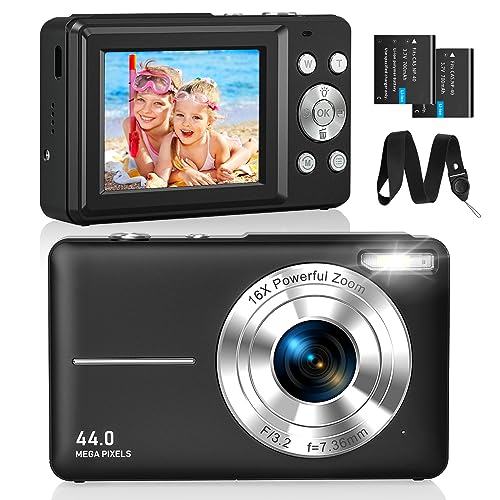 camkory digitalkamera 44mp fhd 1080p kompaktkamera 16x zoom für kinder anfänger schwarz