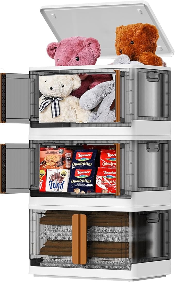 iirara faltbare aufbewahrungsbox 72l stapelbar mit deckel und rollen 3er set durchsichtig