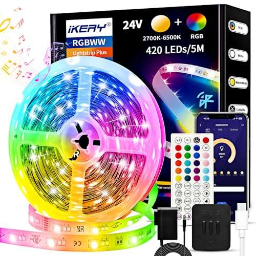 ikery lightstrip 5m usb rgbcct 16 mio farben dimmbar steuerbar via app mit fernbedienung