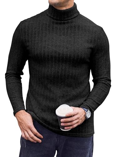 ekouaer rollkragenpullover herren thermo langarm slim fit schwarz, größe l