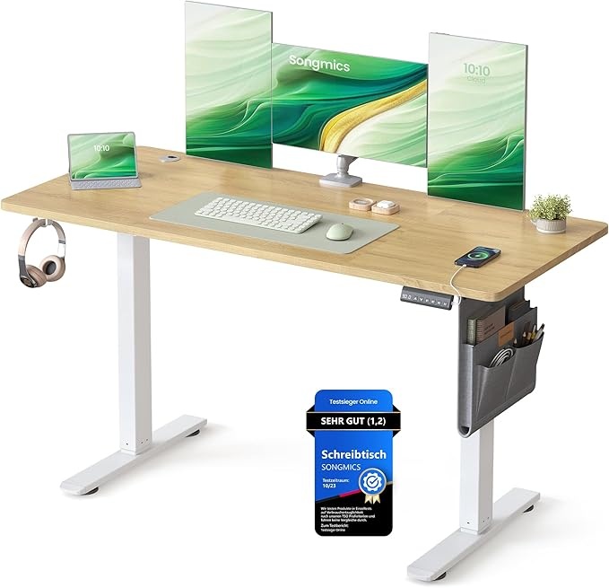 höhenverstellbarer schreibtisch elektrisch 140 x 60 cm memory-funktion SONGMICS