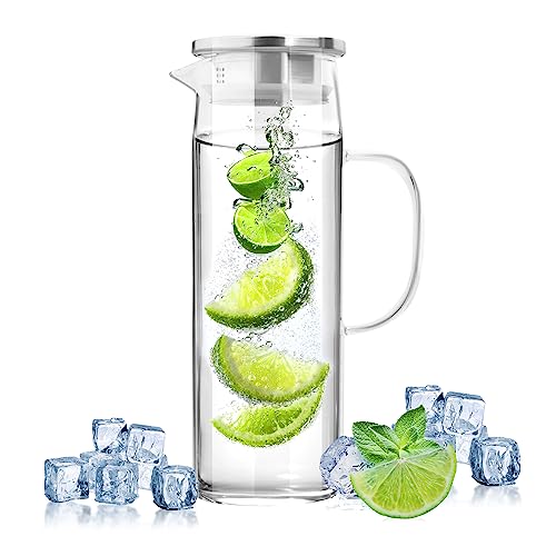 Glaskaraffe 1,5 l mit deckel, wasserkaraffe glas, glaskrug, wasserkrug