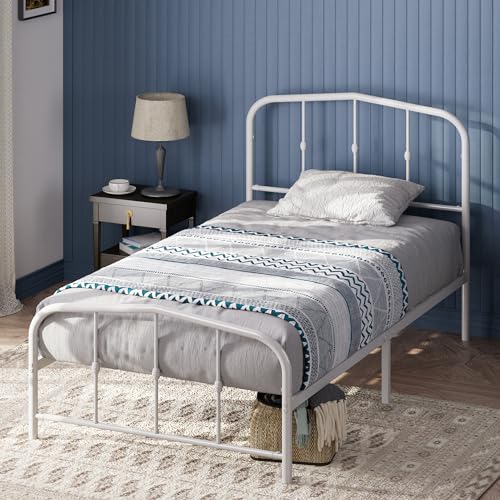einzelbett 90 x 190 cm zinus heidi metallrahmen kopfteil fuß weiß 31 cm hoch
