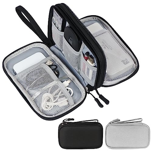 Kabel Organizer Tasche klein, 2 Stück, für USB Powerbank und Ladekabel, Schwarz/Grau