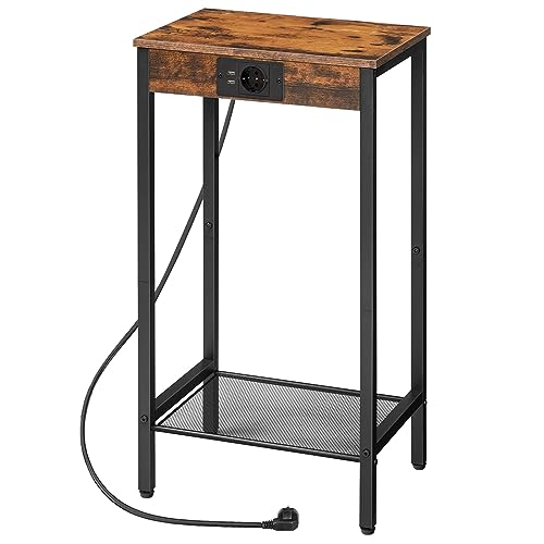 Produktbild: hoobro beistelltisch mit ladestation, nachttisch schmal mit steckdose vintagebraun schwarz