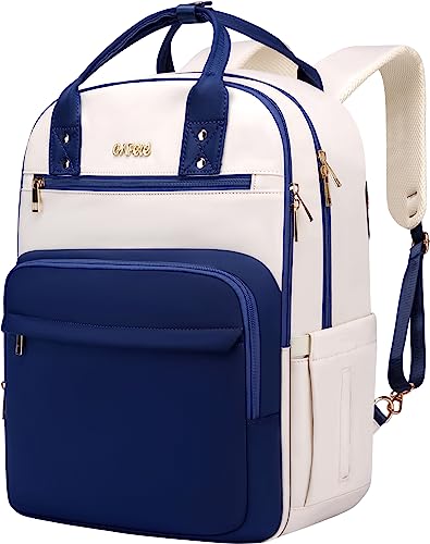 17 zoll laptop rucksack wasserdicht mit usb-port für frauen und männer, blau-weiß