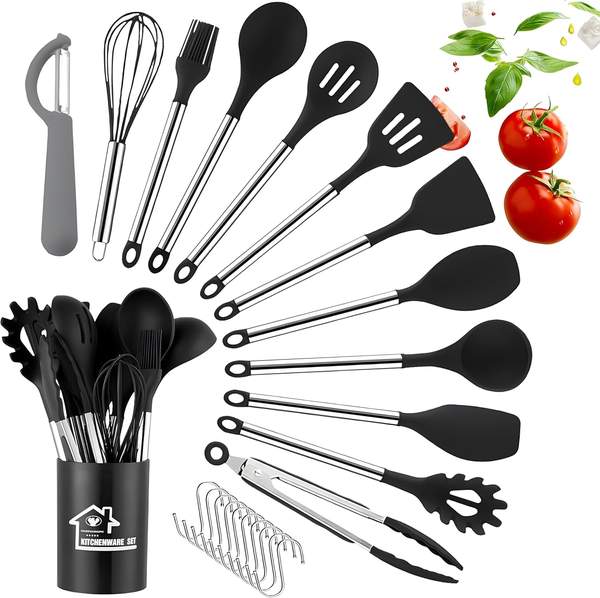 dld küchenutensilien set 23 teile silikon kochgeschirr werkzeuge tongs spatula spoon