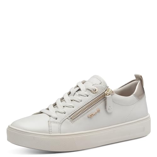 Tamaris Damen Sneaker flach Wide Fit Reißverschluss Cremefarben 36 EU