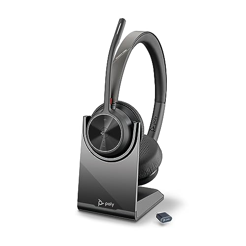 schnurloses poly voyager 4320 uc-headset mit ladestation, noise cancelling, bluetooth, kompatibel mit teams, zoom