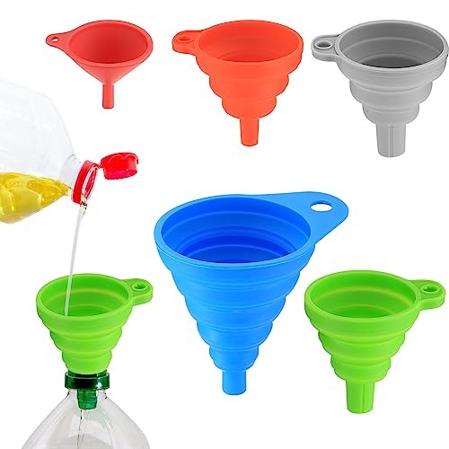 Faltbarer Silikon Trichter Set, 5 Stück für Küche, Haushalt, Flüssigkeiten