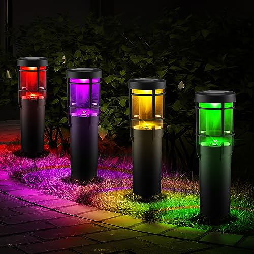 ainostone solarlampen 4er set rgbw farbwechsel gartenlampen warmweiß ip65 winterfest