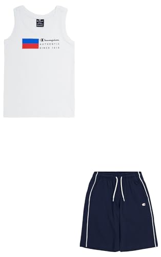 champion jungen crewneck tank und shorts set weiß marineblau, 5-6 jahre